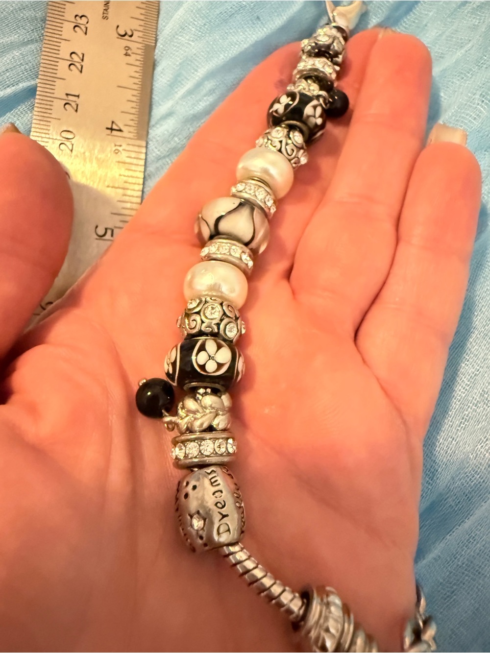 Chamilia Retired Black White Charm Bracelet Disney Dreams Come True Bead